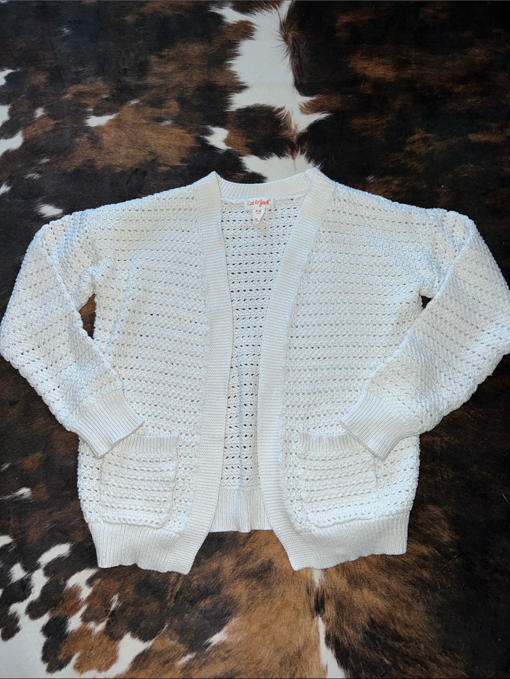 Cat & Jack Cream Open-Weave Cardigan with Pockets